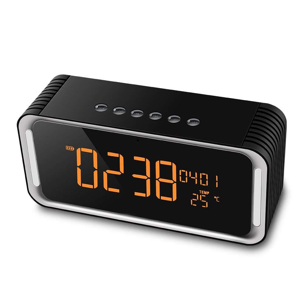 Poweriver Bluethooth Speaker with Alarm Clock,Wireless Speaker Handsfree HD Call, FM Radio, Rich Bass, USB Charging Port for Bedside, Desktop, Portable Outdoor [ ViewSonar Black]