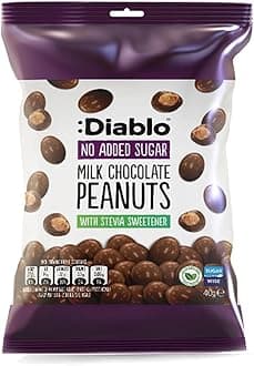 – Diablo Milk Chocolate Peanuts - No Added Sugar, Sweetened with Stevia - Individually Packed Bags, Chocolate Covered Nuts Hamper Basket Available - Perfect for Gifting - Peanut - 40g, Pack of 1