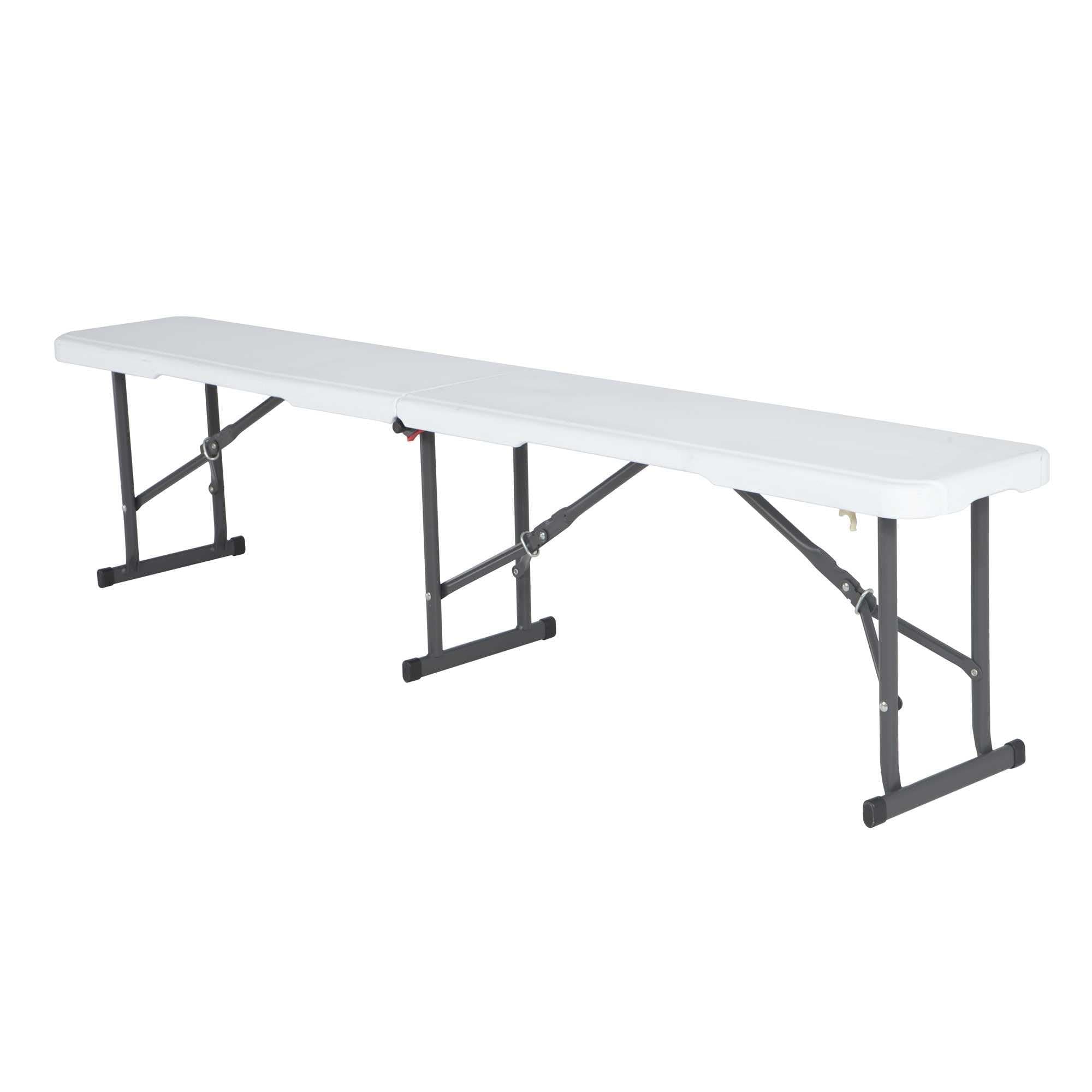 Portable Folding Bench, 6‑Foot Fold‑in‑Half, UV‑Resistant Seat, Powder‑Coated Steel Frame, Lightweight, Stain‑Resistant, Non‑Marring Foot Caps, Indoor/Outdoor Portable Seating