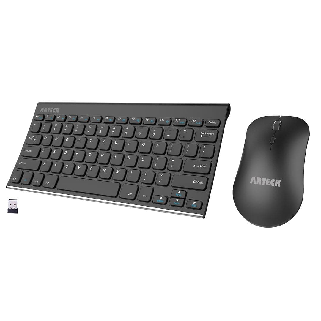 2.4G Wireless Keyboard and Mouse Combo Ultra Compact Slim Stainless Full Size Keyboard and Ergonomic Mouse for Computer/Desktop/PC/Laptop and Windows 10/8/7 Build in Rechargeable Battery