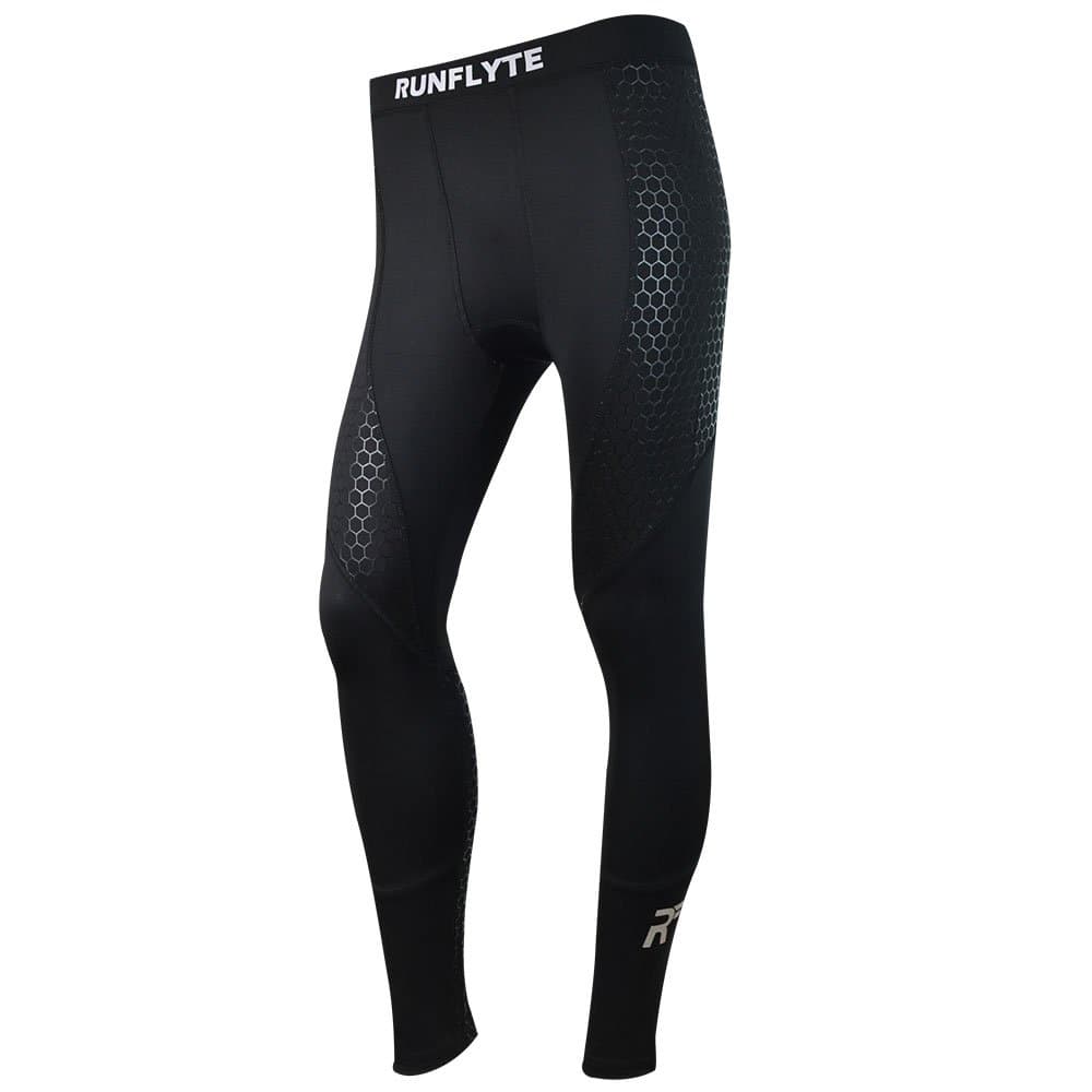 RunFlyte Men's Hex Compress Training Tights - Running Pants - Base Layer (Size M) Black/White