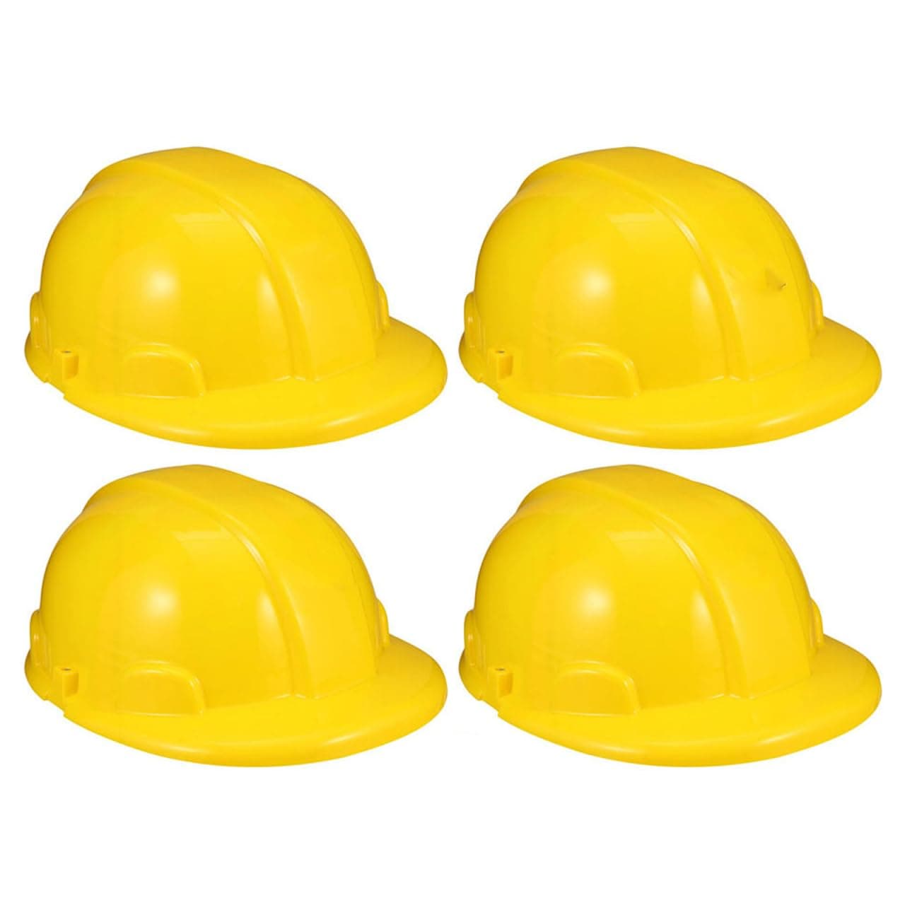 Toyvian Kids Construction Hat Toy 4-Pack Yellow Plastic Engineering Helmets for Pretend Play and Theme Party Accessories