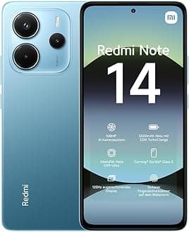 Redmi Note 14 smartphone, 6+128GB, blue, 108MP AI camera system, 5500mAh battery, 120Hz eye-care display, AI features (no charger included), 2 year Warranty