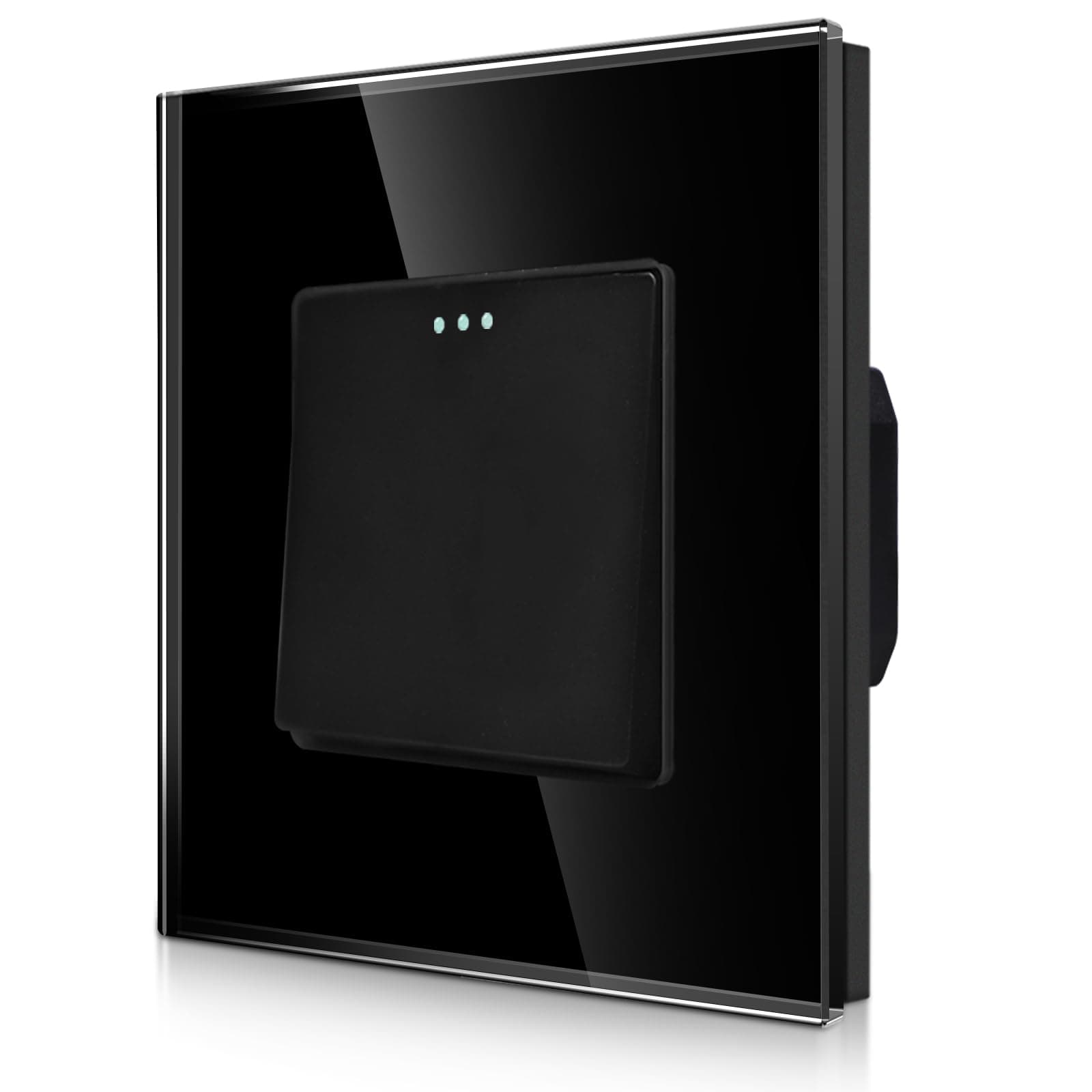 CNBINGO Rocker Button Light Switch 1 Gang 1 Way Glass Light Switch, Modern Tempered Glass Wall Panel with Phosphor Dots, Black