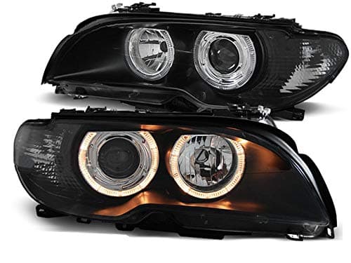 Headlights Compatible with BMW 3 Series E46 Coupe Cabrio 2003 2004 2005 2006 RS-1202 Driver And Passenger Side Complete Set Headlight Assembly Angel Eyes Front Lights Car Lamps Headlamps Black