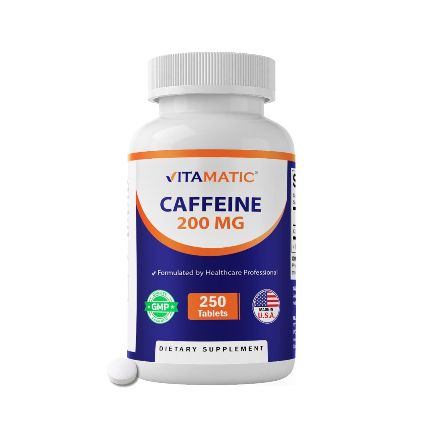 Vitamatic Caffeine Pills 200mg per Serving, 250 Vegetarian Tablets