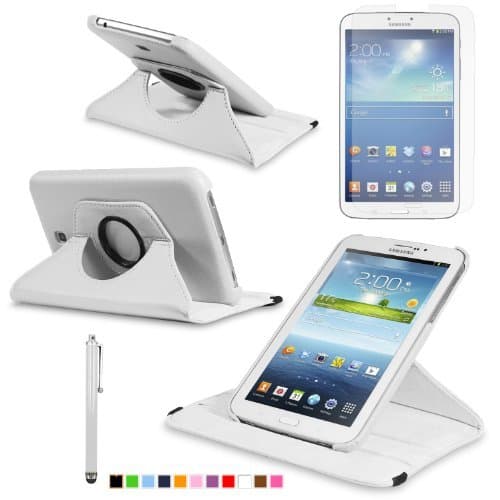 360 Degree Rotating Cover Case for Samsung Galaxy Tab 3 7.0 SM-T210 / SM-T217 with Screen Protector and Stylus Galaxy tab 3 7 case from Sheath [ Does not Fit Galaxy Tab 3 Lite SM-T110 ] (White)