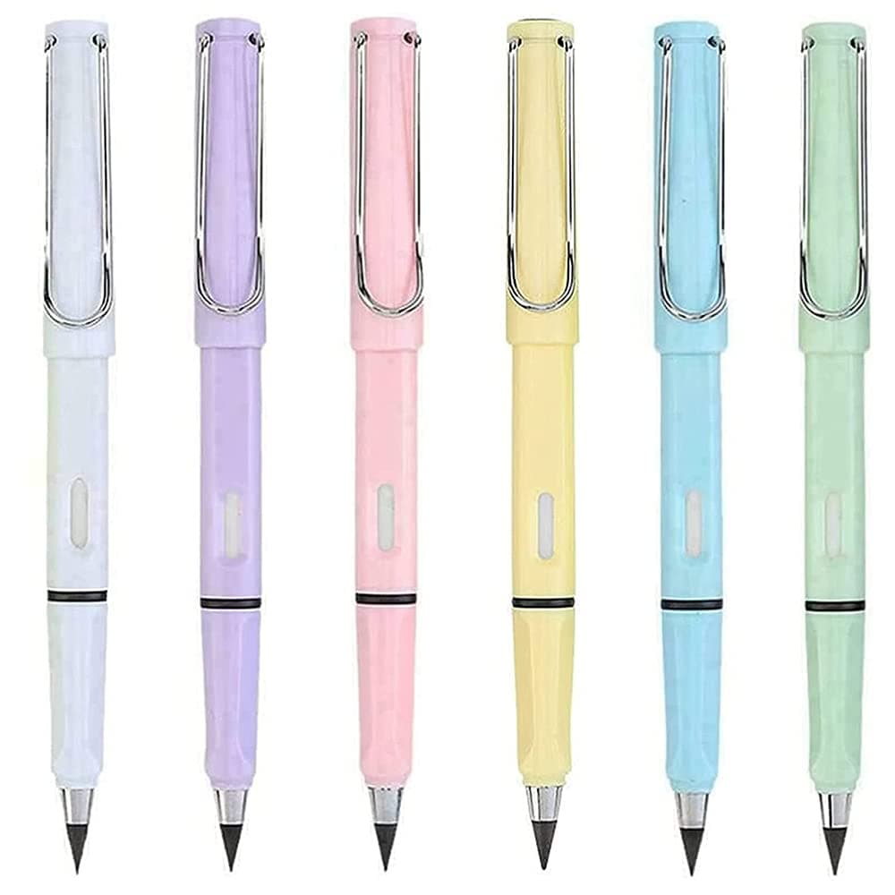 BOUILLIM 6pcs Inkless Eternal Pencil With Replaceable Head, Infinite Writing Technology, No Ink Needed, Graphite Nib