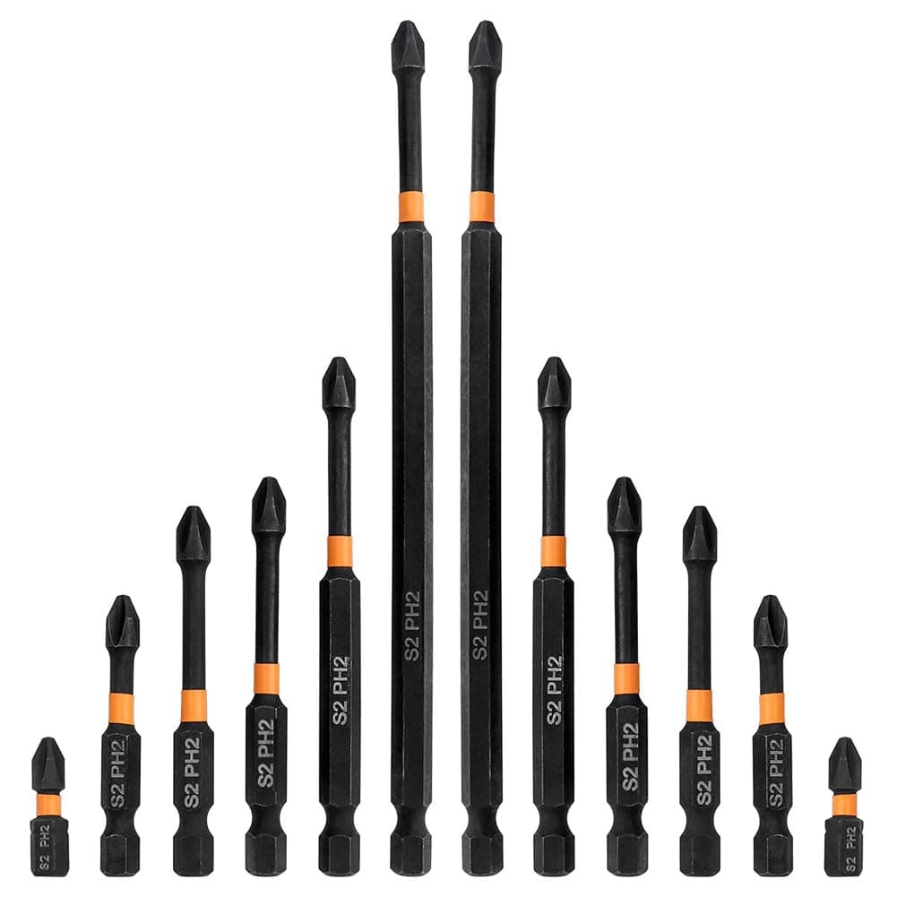 Impact Phillips Screwdriver Bit Set 12 Pcs Ph2 Magnetic Driver Bits 1/4 Hex Shank Cross Head Impact Driver Bit | 1-6 Inch