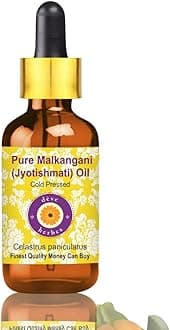 Deve Herbes Pure Malkangani (Jyotishmati) Oil (Celastrus paniculatus) with Glass Dropper | Cold Pressed | Brain & Memory Support | Natural | Undiluted | For Diluting Essential Oils | Skin & Massage | Unisex | 15ml