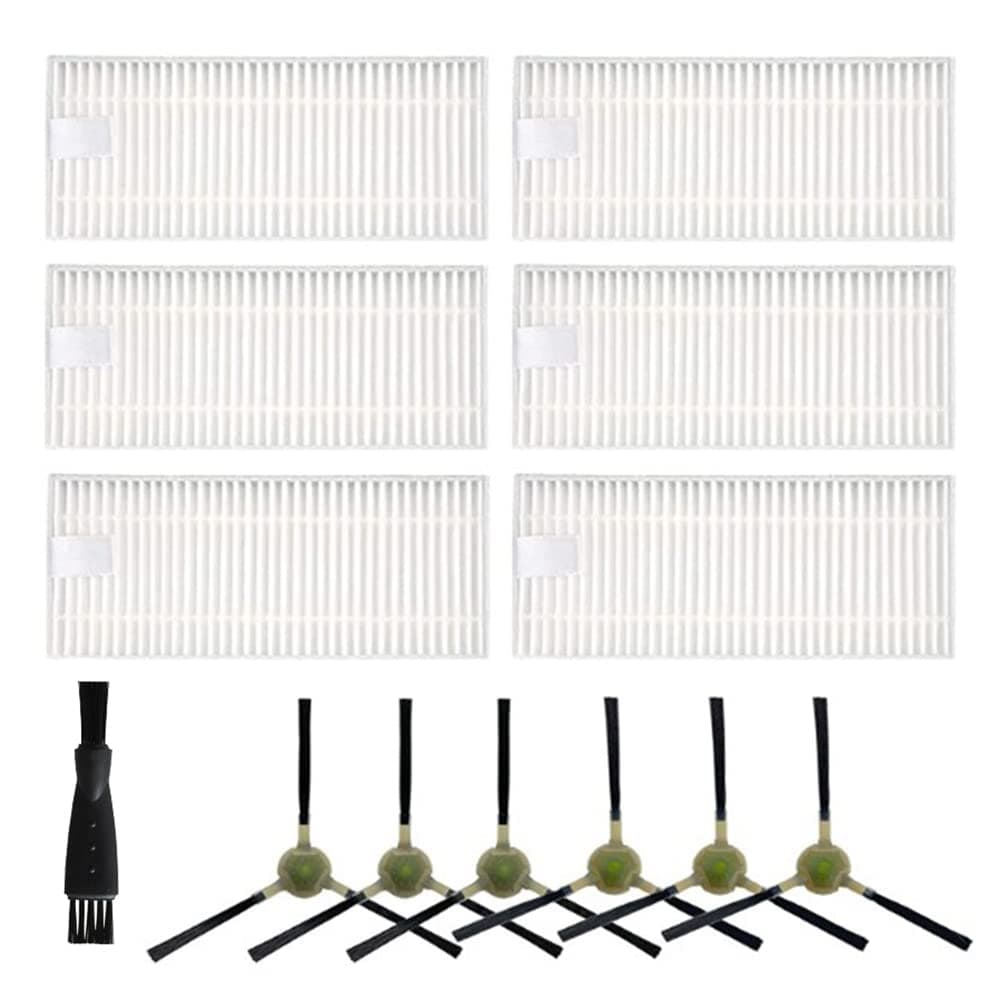 12 Pcs HEPA Filter Side Brush Replacement Accessories Kit for Life K2 K3 K4 K5 Robot Vacuum Cleaner, 6 HEPA Filters, 6 Side Brushes, 1 Cleaning Brush