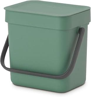 Brabantia Sort & Go Food Waste Bin (3 L/Fir Green) Small Countertop Kitchen Compost Caddy with Handle & Removable Lid, Easy Clean