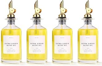Molimoli Olive Oil Dispenser Bottle for Kitchen, Oil Dispenser w. Weighted Pourer, Glass Bottle Dispenser for Kitchen, Olive Oil Cruet, Glass Olive Oil Bottle 350ml, Set of 4, Gold