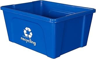 Recycling Rules Low-Profile 3 Gallon Deskside Recycling Bin Container, Perfect for Office and Home Recycling, Eco-Friendly BPA-Free, in Blue
