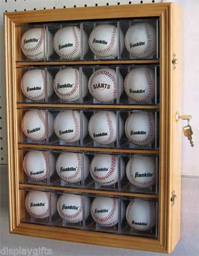 Oak-20 Baseball Display Case Shadow box Cabinet, UV Protection, Lock & Key