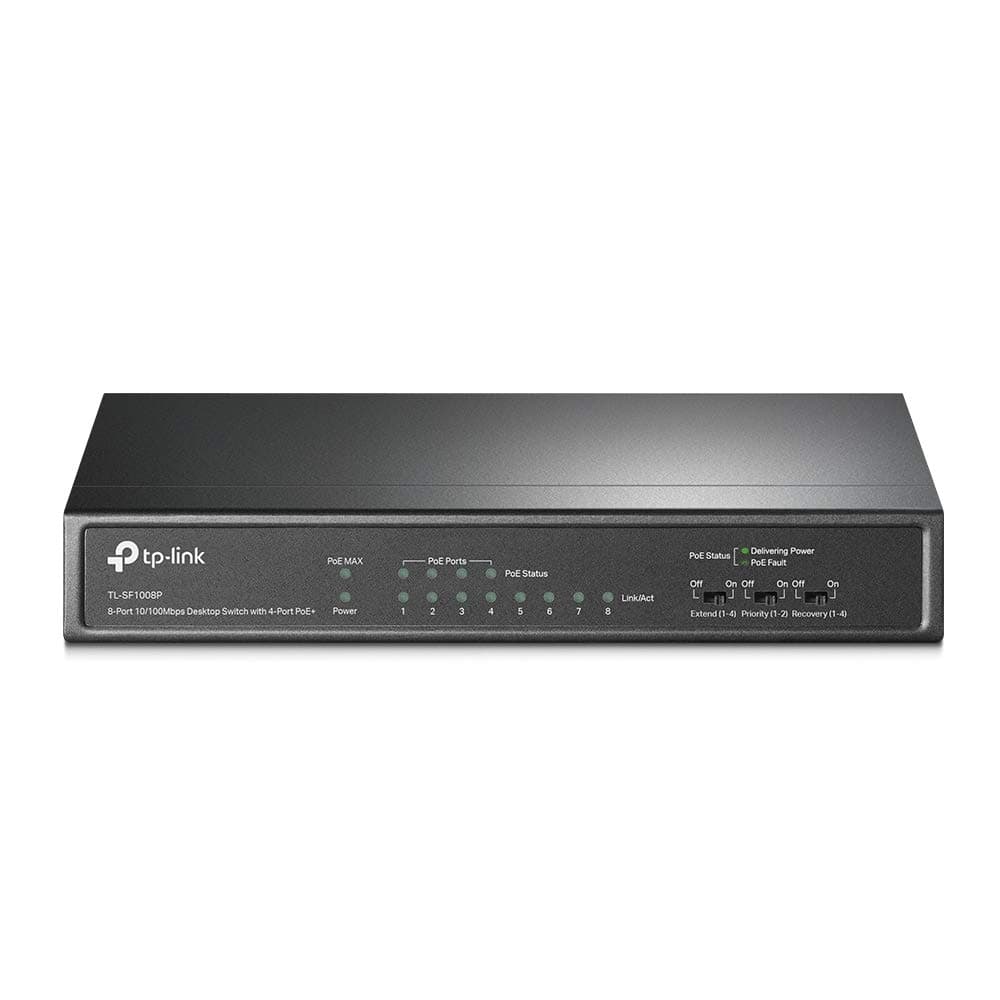 8 Port Fast Ethernet 10/100Mbps PoE Switch | 4 PoE Ports @57W | Desktop | Plug & Play | Sturdy Metal w/Shielded Ports | Fanless | Limited Lifetime Protection | Unmanaged (TL-SF1008P)