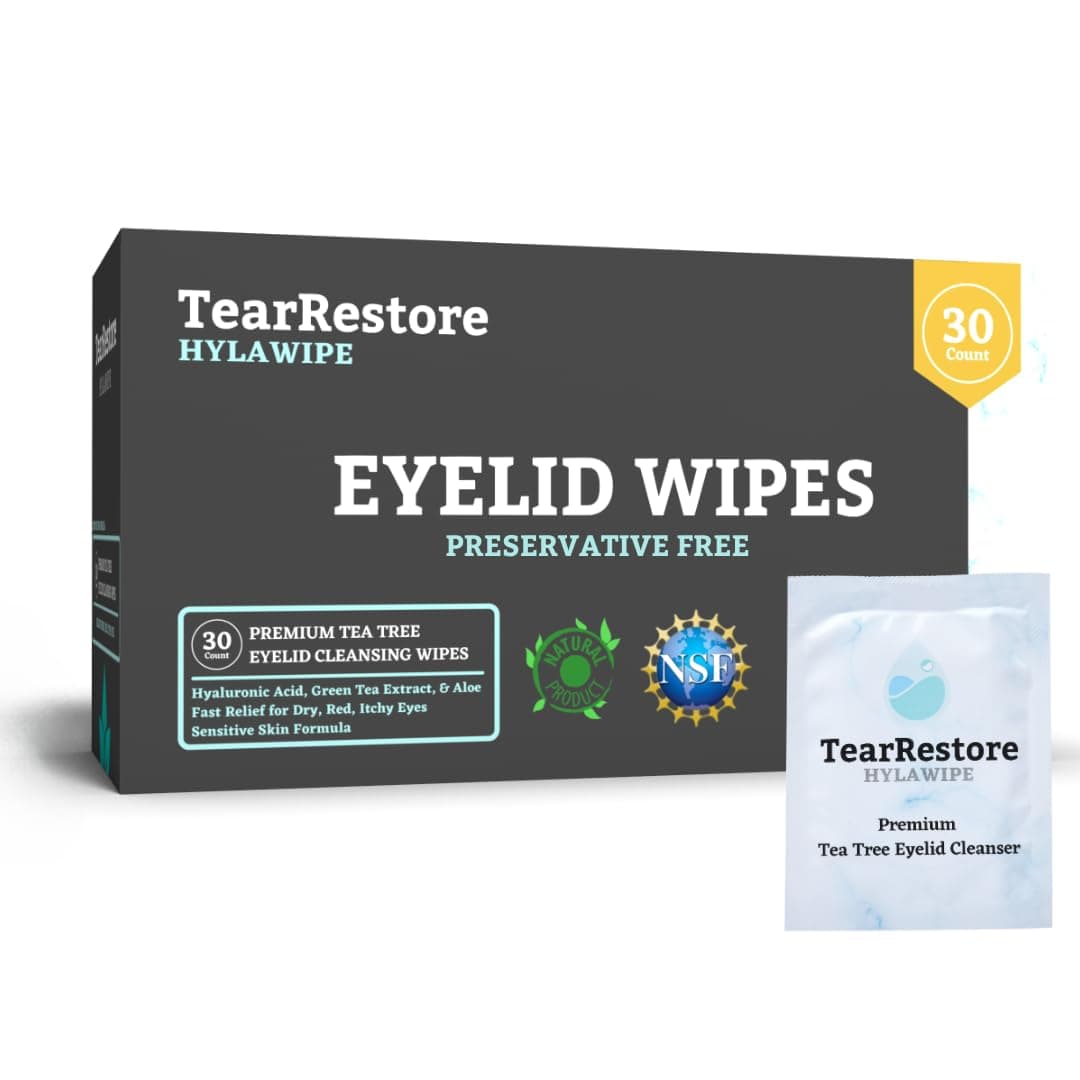 Tea Tree HylaWipe Eyelid Wipes - 30 Count | Hydrating Eye Lid Cleanser | Blepharitis Treatment for Eyelids | Eye Lid Cleansing Wipes | Eyes Wipe for Dry, Red, Itchy, And Irritated Eyes