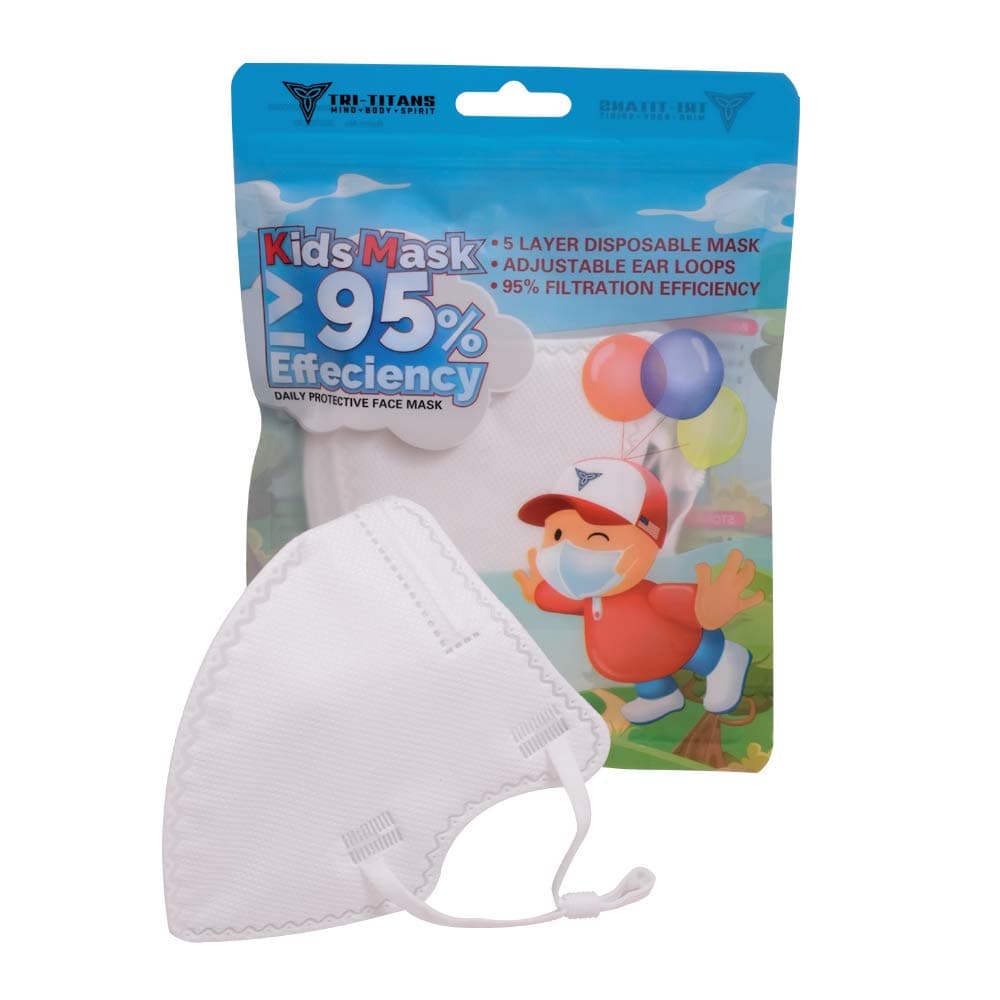 TRI-TITANS Kids (Small) - 5 Layer Disposable/Non Reusable MASK w Adjustable Ear Loops (5 Masks) - Kids Small Size