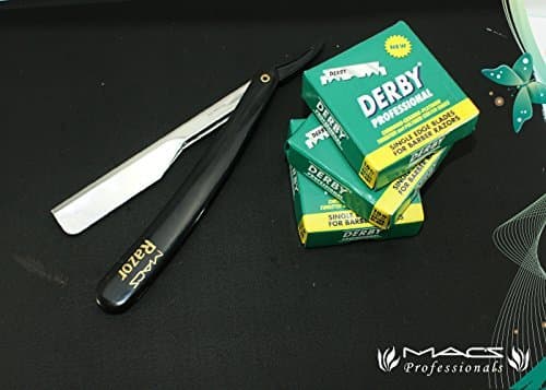 Macs Professional Black Plastic Handle Barber Double Edge Half Blade Safety Razor with Hi-Chromium Derby 300 Count Double Edge Half Blades Made of Stainless Steel Easy to Replace-092B3