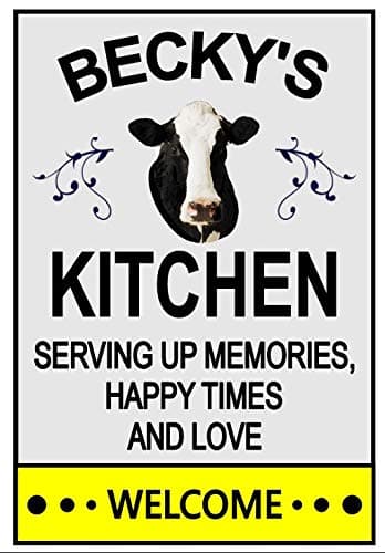 Cow Kitchen Refrigerator Magnet. "Becky's Kitchen". Customize for any name. 3 sizes. This flexible magnet is available for quick shipping. "Serving up Memories, Happy Times and Love".