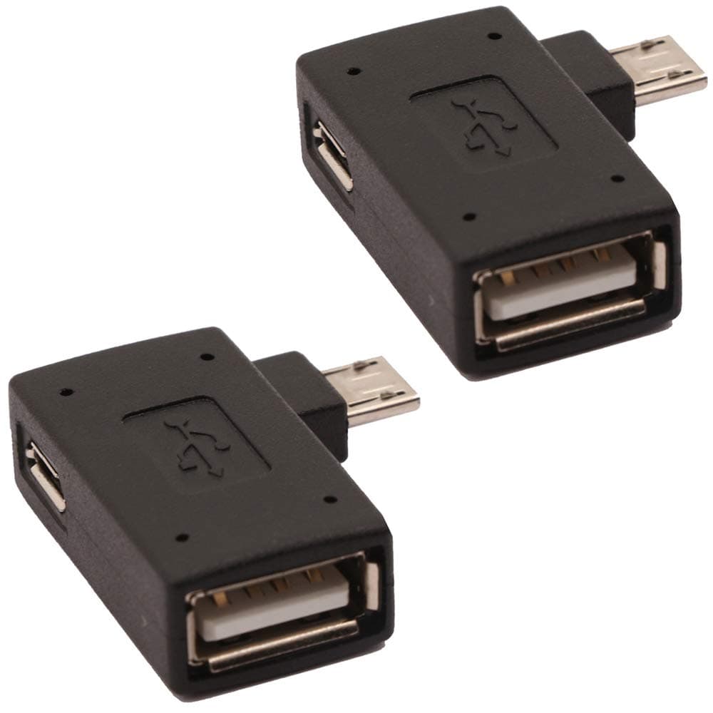 AuviPal 2-in-1 Powered Micro USB to USB OTG Adapter 90 Degree Right Angle Connector for FireStick, S/NES Classic Mini, Sega Genesis and More - 2 Pack