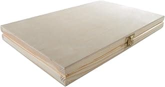 WooDeeDoo Shallow Slim Wooden Box with Lid & Clasp | 30 x 19 x 3 cm | Gift Presentation Valuables Storage Case | Plain Decorative Pine for Craft Decoupage