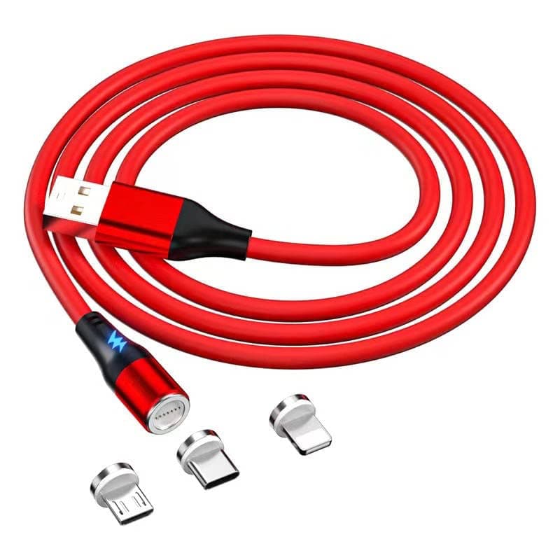 Fast Charging 3 in 1 Magnetic Phone Cable Type C Micro 8Pin USB Magnetic Fast Charging Data Cable (Red)