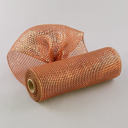 10" Wide Poly Mesh Roll Deluxe Wide Foil Brown With Metallic Wide Strips Of Copper Foil Fall & Halloween Use For Bows, Garland / Gift Wrap