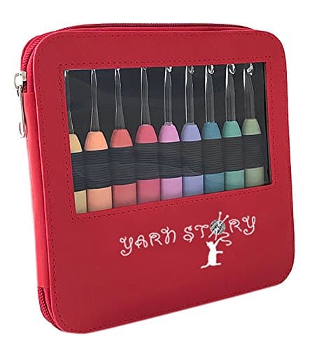 Yarn Story™ Light Up Crochet Hook Set 9/pkg - 9 Pcs Lighted Crochet Hooks Complete Set with 9 Extra Batteries - LED Lighted Crochet Hook Kit - Lite Crochet Set Sizes 2.5 to 6.5mm (Red with Batteries)