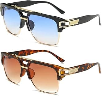 Dollger Square Sunglasses for Men Classic Oversized Sun Glasses Retro Semi Rimless Gold Alloy Frame UV400