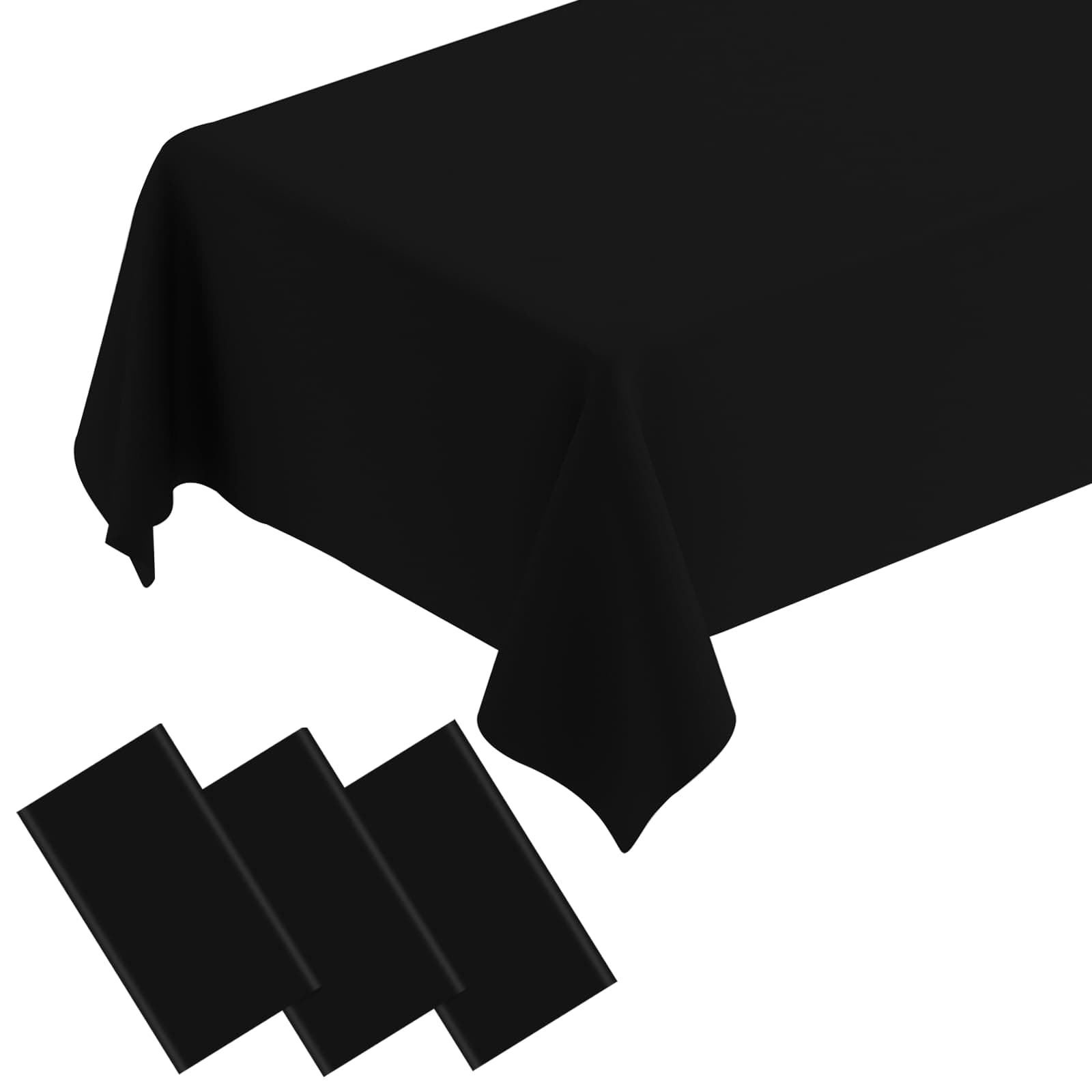 QISOLIY 3 Pcs Black Tablecloth Plastic Table Cloth for Parties Disposable Rectangle Black Table Cloths for Wedding Birthday Baby Shower Holiday Party Decorations 54 ×108 Inch