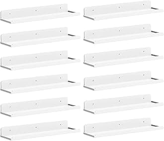 Lifewit Floating Shelves for Bathroom, 15" Acrylic Wall Organizer for Perfume, Makeup, Figures, Nail Polish, Photo, Book, Decor Display Rack for Nursery, Living Room, Bedroom, Kitchen, White, 12 Pack