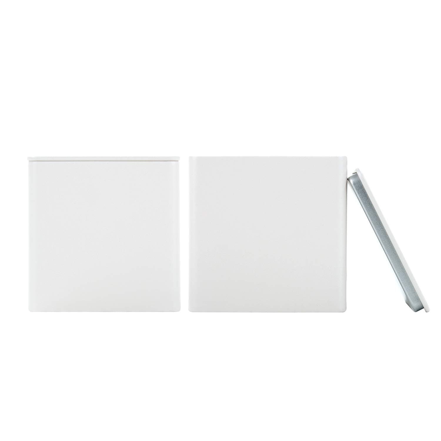 Colorful Square Tin Can Empty Cube Steel Box Storage Container for Treats, Gifts, Favors, Loose Tea, Coffee and Crafts, Mini Portable Small Storage Kit (Off White, 2-Small)