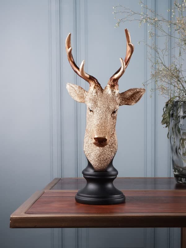 THE WHITE INK DECOR Deer Statue for Longevity and Energetic Environment Home Office Decor,Living Room TV Cabinet Wine Cabinet Gifts Gold Color (13 inches)