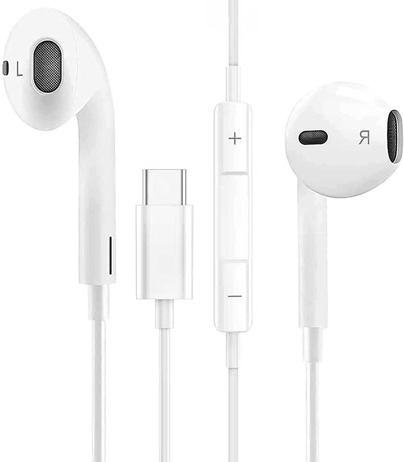 VOLTAC White USB C Headphones, White USB Type C Earphone with Microphone and Volume Control Compatible GooglePixel 5/4/3/XL, HuaweiP40/P30 Mate 30/20, Samsumg & Most AndroidDevices