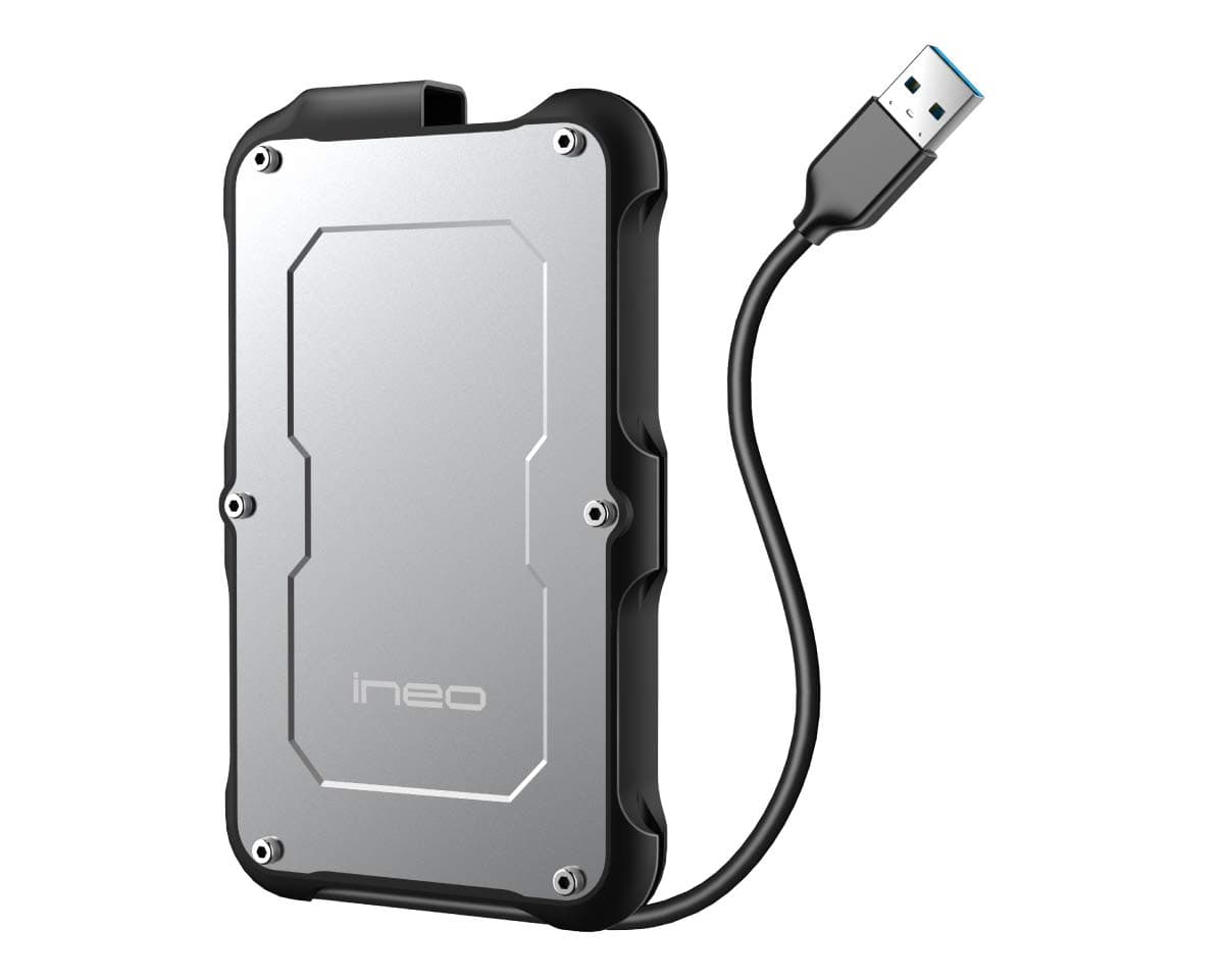 ineo 2.5" USB 3.0 Type-A Rugged Waterproof & Shockproof External Hard Drive Enclosure for 9.5mm & 7mm SATA HDD/SSD [T2580]