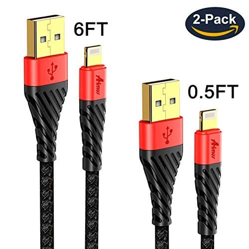 Aimus iPhone Charger Lightning Cable Nylon Braided 8 Pin Lightning to USB Fast Charging Cable Cord Compatible with iPhone X/8/8 Plus/7/7 Plus/6/6S Plus/5S/iPad and iPod (Black-0.5FT+ 6FT)