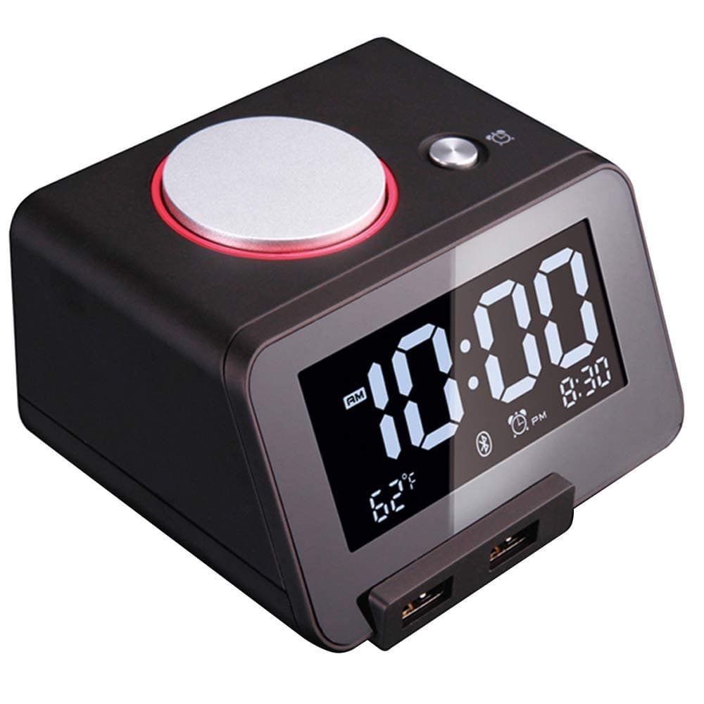Alarm Clock with Bluetooth & Charger: Dual USB Charging & Bluetooth Speaker - 3.2" LCD Display Screen Dimmable Light Digital Alarm Clocks for Girls/Adult Bedroom (Black)