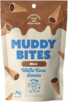 Muddy Bites - Milk Chocolate - Waffle Cone Snack Bite Sized Filled Cone Bites for Snack or Dessert Made with Cane Sugar, Kosher, Fair Trade Certified