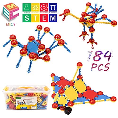 STEM Learning Toys | Educational Building Blocks | 184 Piece Construction Engineering for Boys and Girls Ages 4 5 6 7 8 9 Year Old | Kids Learning toys