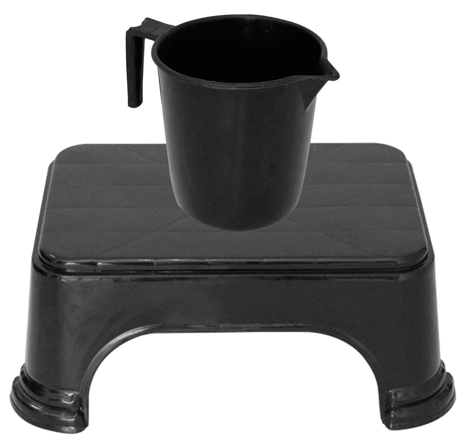 Kuber Industries 2 Pieces Plastic Bathroom Stool & Mug Set (Black)