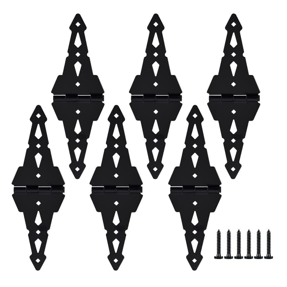 HOME MASTER HARDWARE 8 inch Gate Hinges,Heavy Duty gate Hinges,Wood Gate Hinges for Wooden Fences for patios, barn Doors, Yard gate,with Screws, Black, (6 Pack)