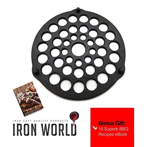 Cast Iron Meat Rack/Trivet By Iron World | Hand Made, Black, Pre Seasoned | Free Bonus BBQ Recipes eBook