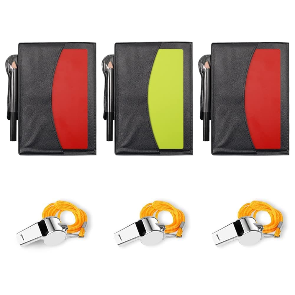 3 Set Soccer Coach Whistle with Referee Card Set, Warning Referee Red and Yellow Cards and Metal Referee Whistle for Game Sports, Soccer Football Penalty Card Wallet with Record Sheet and Pencil