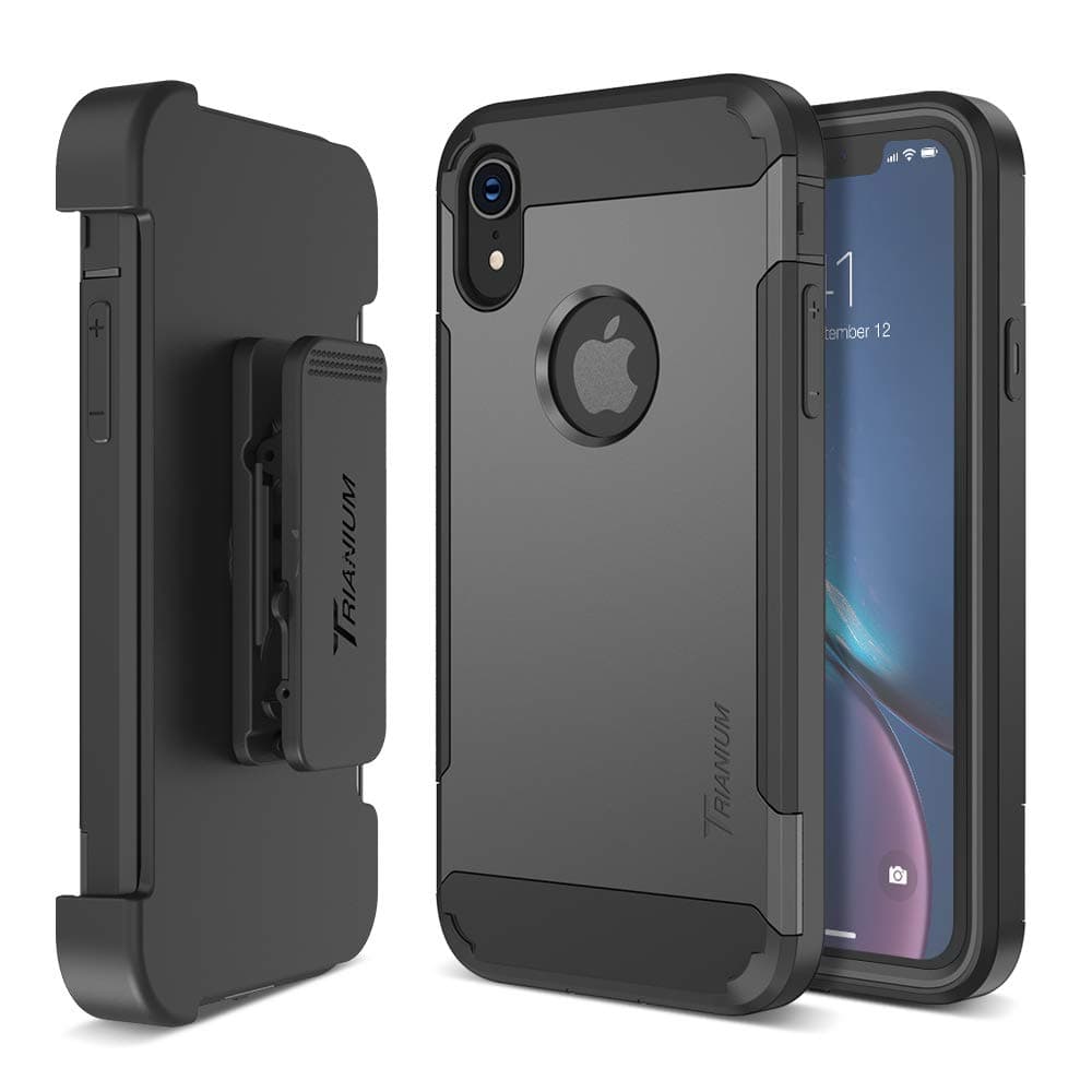 Trianium Holster Case Designed for iPhone XR [Duranium Series] w/Rotating Belt Clip + Kickstand [Heavy Duty Protection], Scratch Resistant/Shock Absorption for iPhone XR (6.1) 2018 - Gunmetal