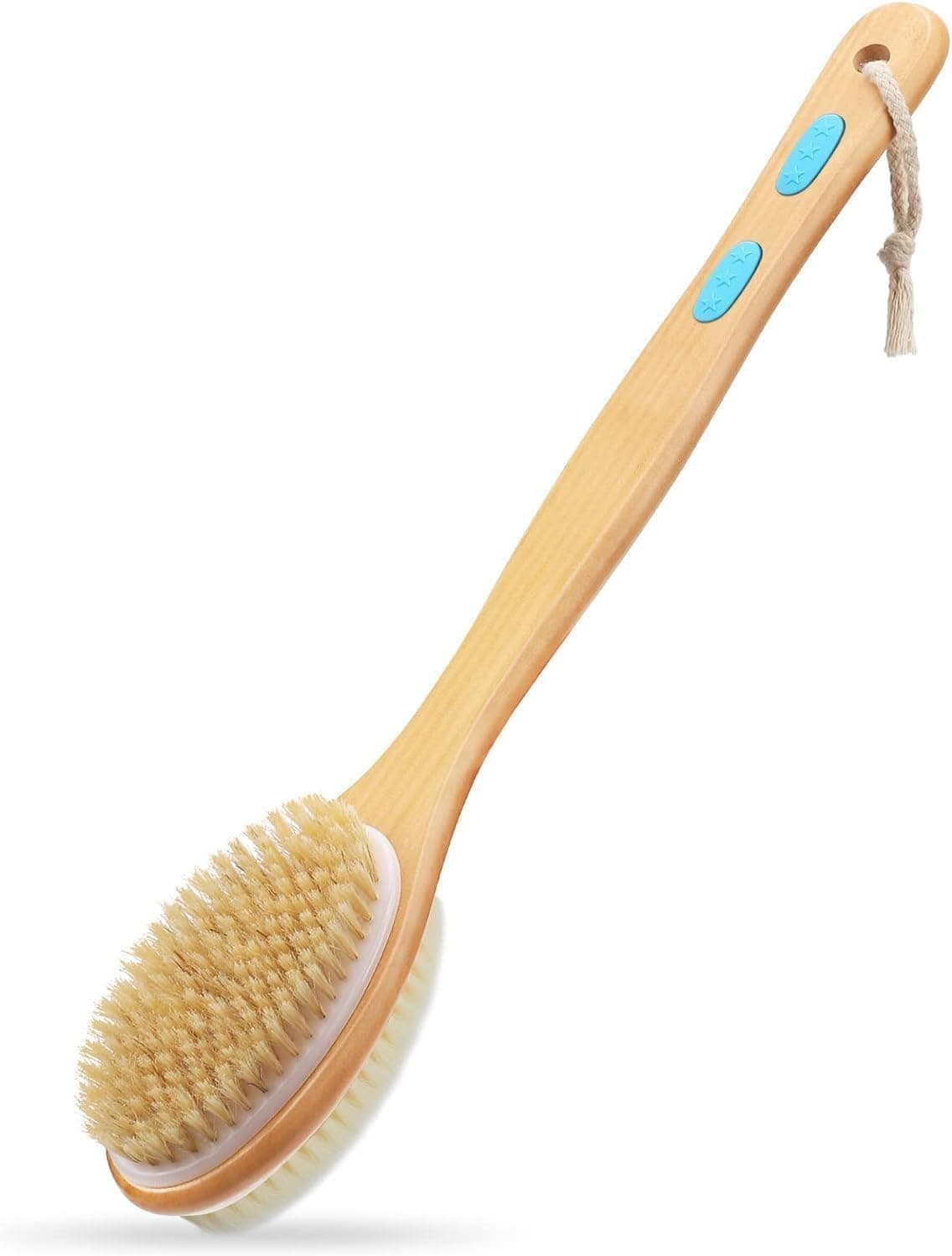 McMola Back Scrubbers for Shower with Long Handle, Bath Shower Brush Body Exfoliator, 2-Sided Brush Head with Soft and Stiff Bristles for Wet or Dry Brushing, Cellulite Removal and Lymphatic Drainage