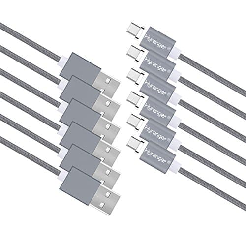 hyranger 6Packs[5th gen]Super Magnetic Type-C Type C Charging Cable 3Ft/1m Nylon braided Reversible USB C Data Sync Cord USB-C Charger For Huawei Nexus LG Xiaomi Meizu Nokia Lumia(gray)