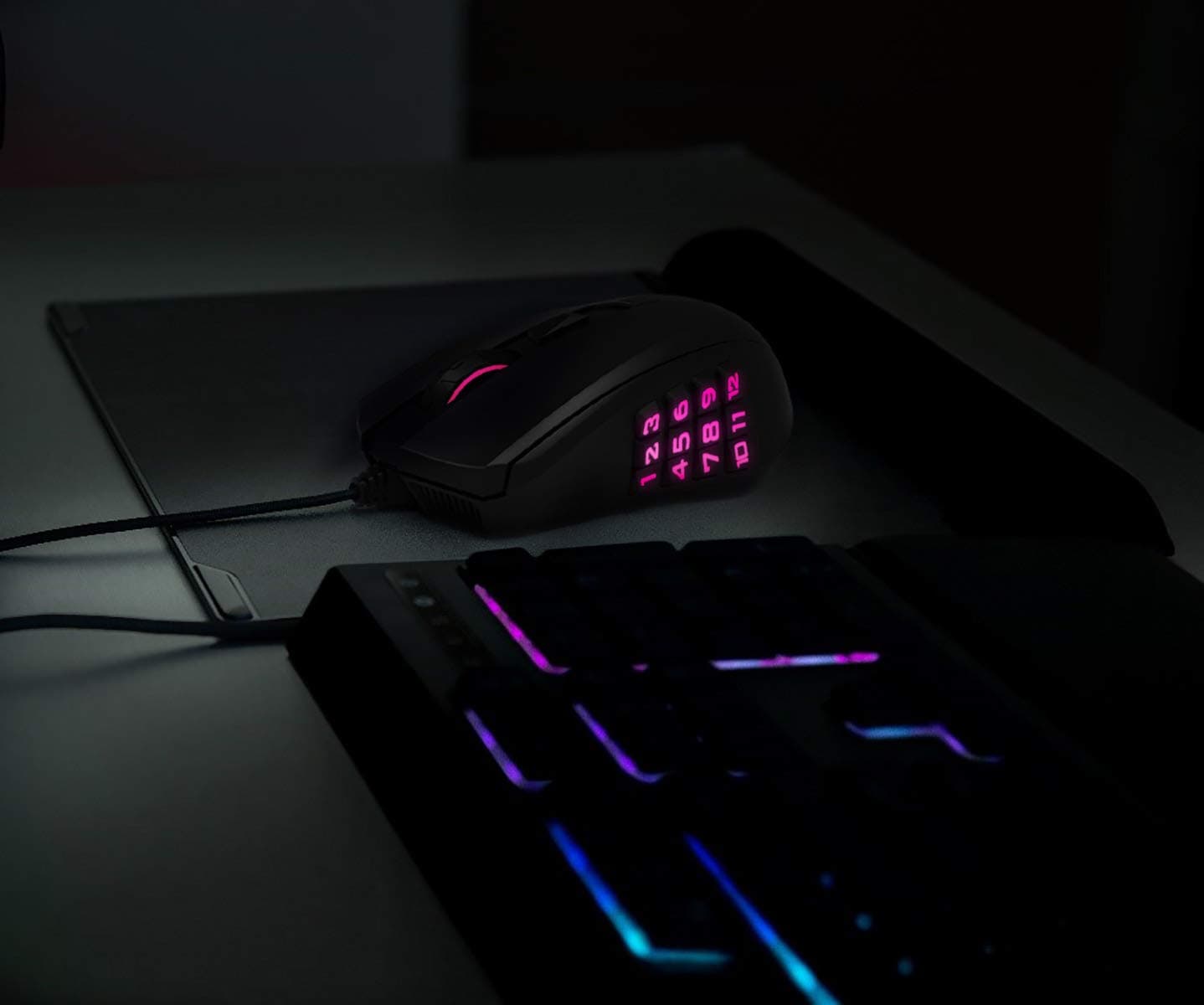 Amazon Basics Pro Gaming Mouse with 12,000 DPI Optical Sensor, 12 Programmable Buttons, Backlit RGB LED - Black