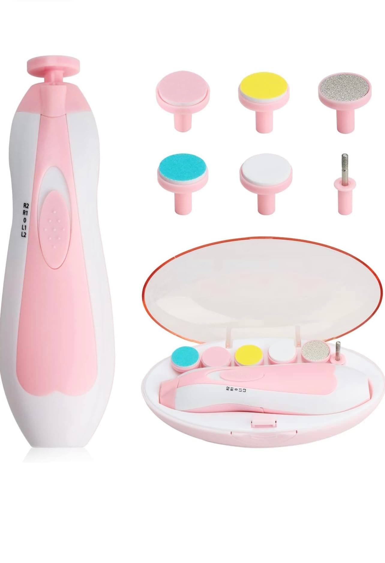 Electric Nail File Drill for Baby No Sharp Claws Hurt, Nail Care Professional Manicure Pedicure System for Beauty Nail Art, 6 in 1 Safety Cutter Trimmer Clipper for Toes and Fingers (Pink) …