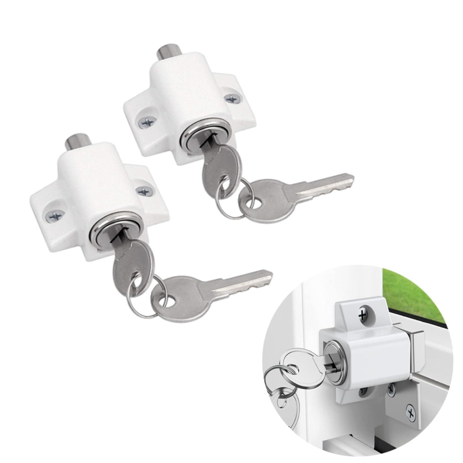 Joyzzz Sliding Window Lock, 2 Sets Sliding Door Locks with Universal Key, Multifunctional Stainless Steel Kids Sliding Window Security, Patio Door Lock for Home, Office and Classroom